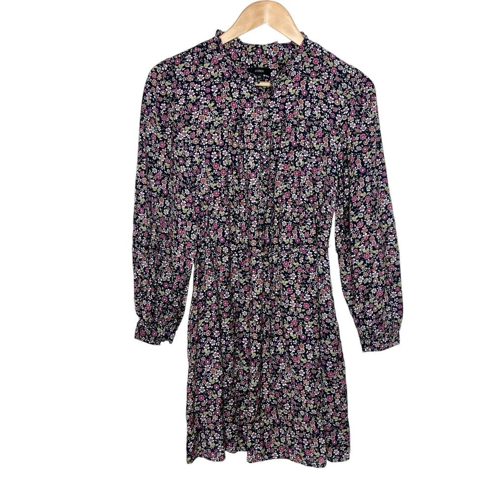 J Crew Floral Print Mini Dress Womens XS Cottagecore Ruffled